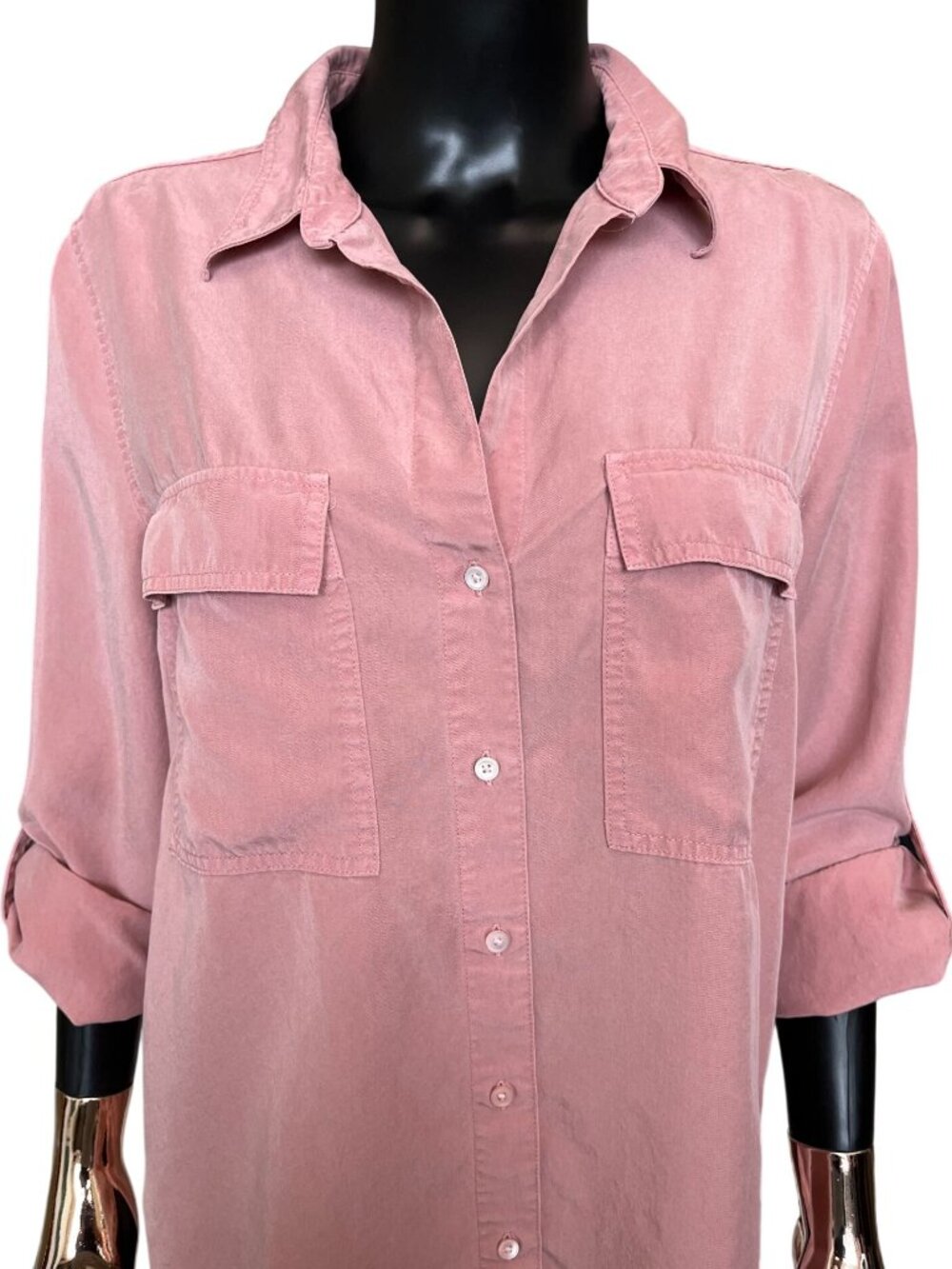 Babaton Dusty Rose Lyocell Utility Button Front Blouse Size M - Picture 3 of 11